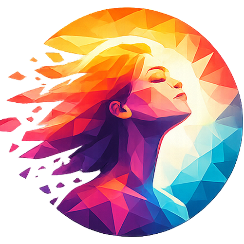 The Power Essence mark: a face rendered in low-poly triangles, its edges breaking apart into loose facets